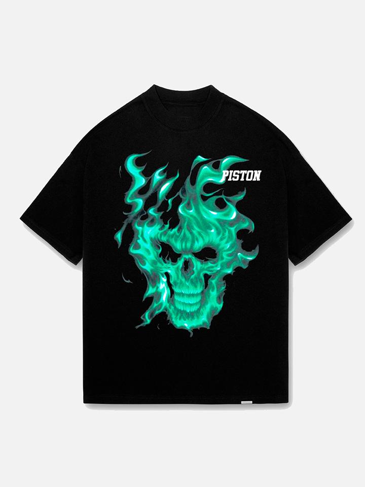PISTON T SHIRT PREMIUM OVERSIZED - FLAME SKULL