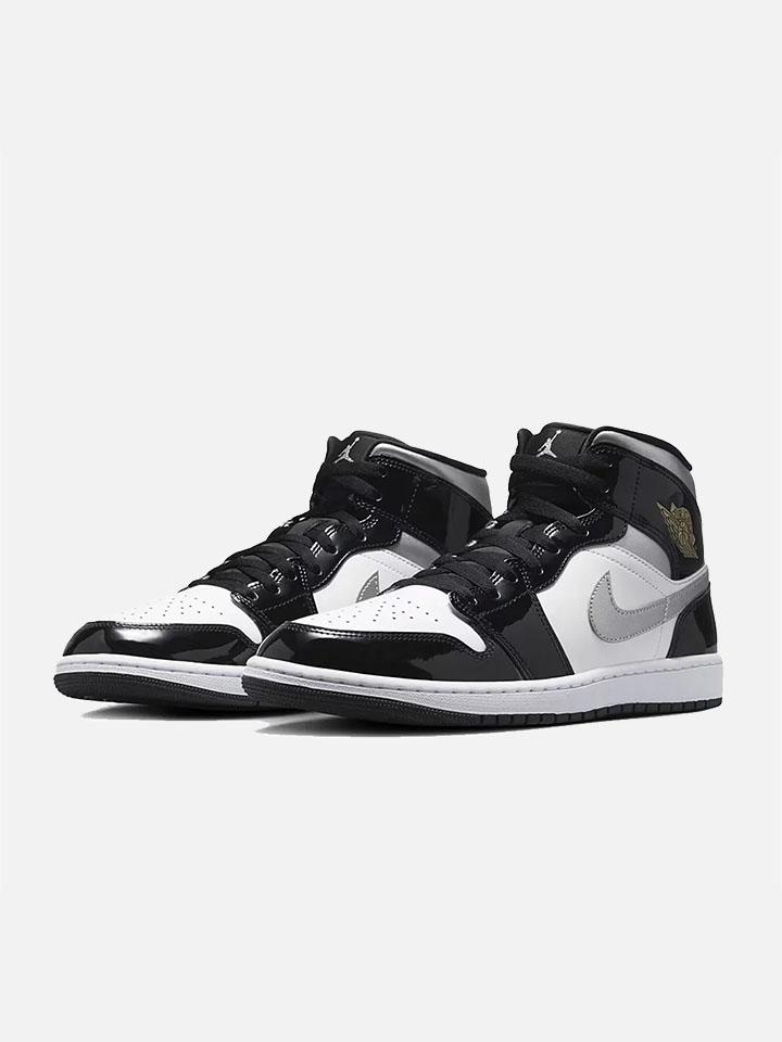 JORDAN 1 MID SE PATENT BLACK WHITE METALLIC SILVER