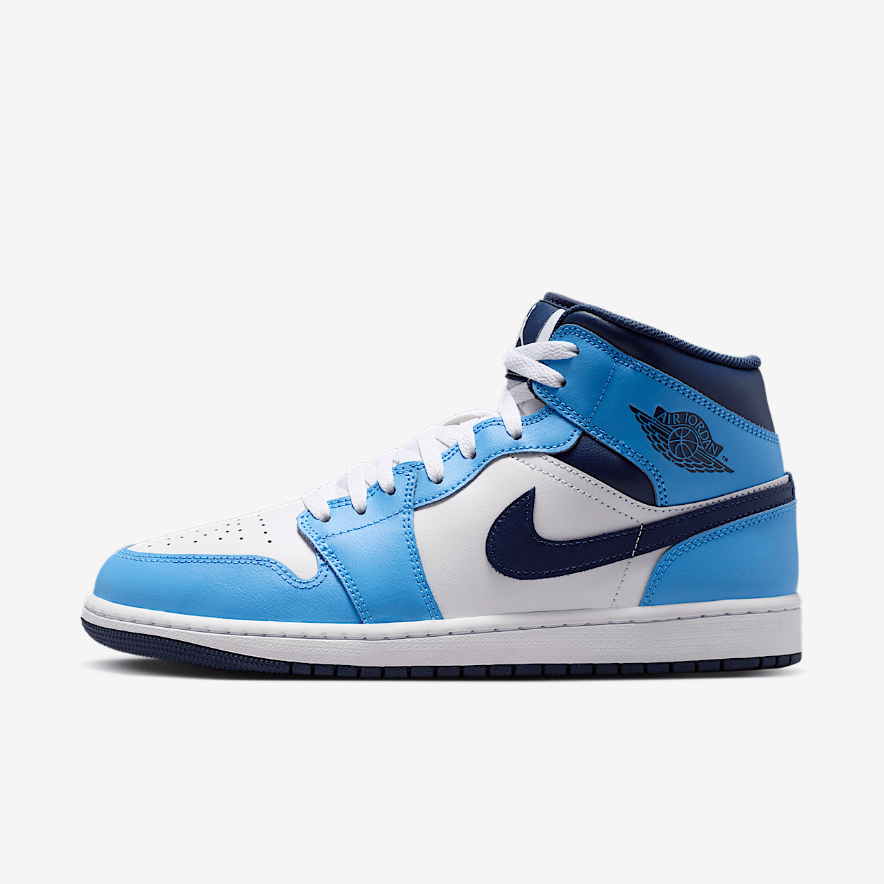 NIKE AIR JORDAN 1 MID HOMBRE AZUL UNIVERSITARIO/BLANCO/BLANCO ROTO/AZUL MEDIANOCHE