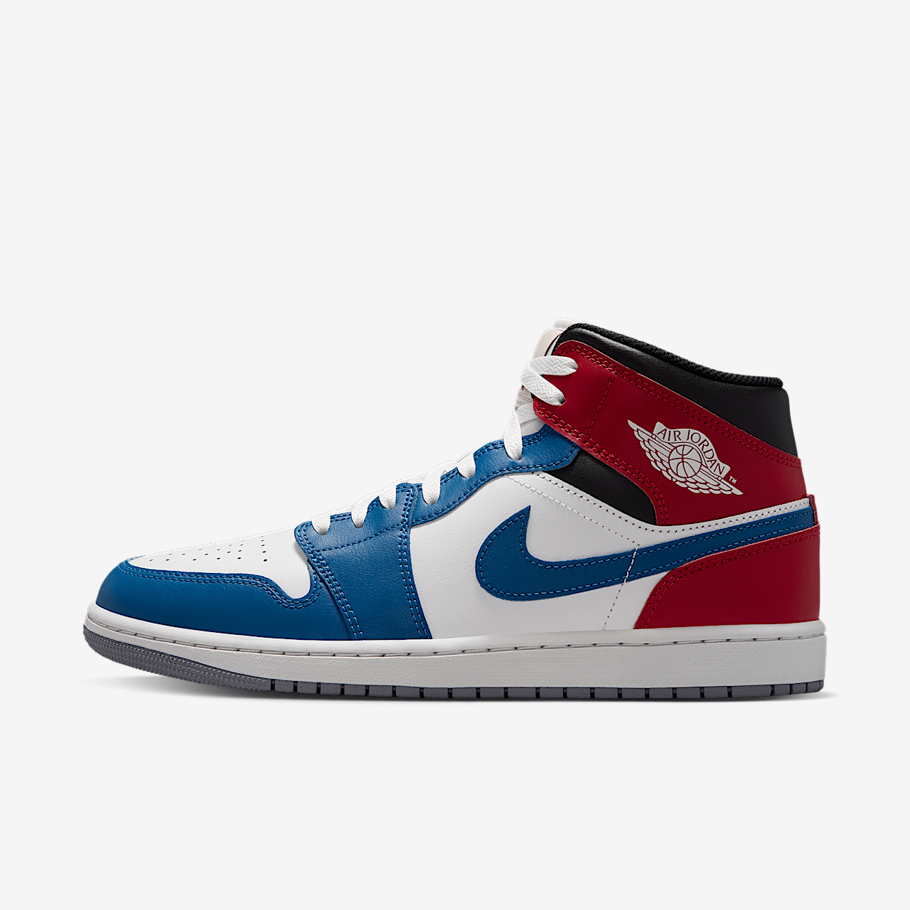 NIKE AIR JORDAN 1 MID HOMBRE AZUL VERDADERO/ROJO VARSITY/NEGRO/BLANCO CUMBRE